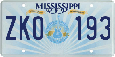 MS license plate ZKO193