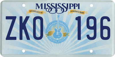 MS license plate ZKO196