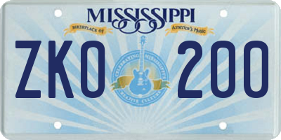 MS license plate ZKO200