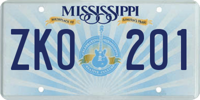 MS license plate ZKO201