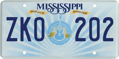 MS license plate ZKO202
