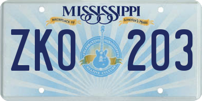 MS license plate ZKO203