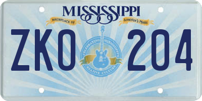 MS license plate ZKO204