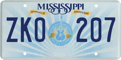 MS license plate ZKO207