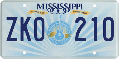 MS license plate ZKO210