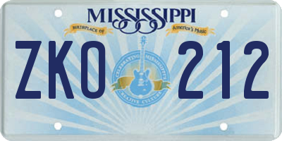 MS license plate ZKO212
