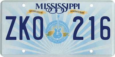 MS license plate ZKO216