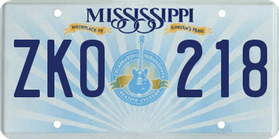 MS license plate ZKO218