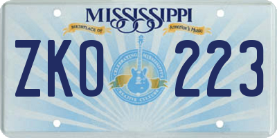 MS license plate ZKO223