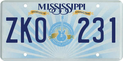 MS license plate ZKO231