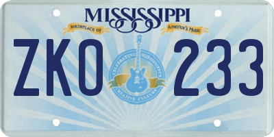 MS license plate ZKO233