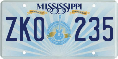 MS license plate ZKO235