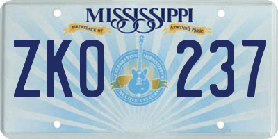 MS license plate ZKO237