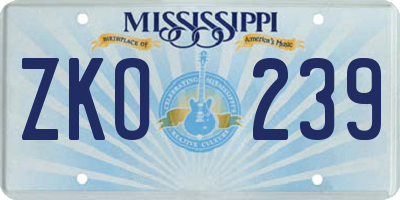 MS license plate ZKO239