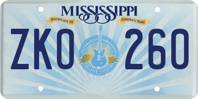 MS license plate ZKO260