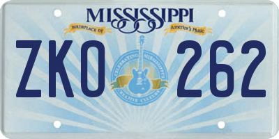 MS license plate ZKO262