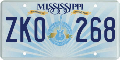 MS license plate ZKO268