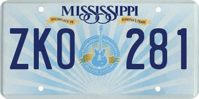 MS license plate ZKO281