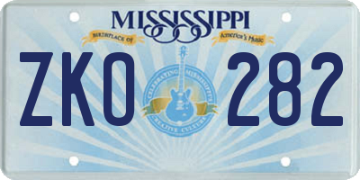 MS license plate ZKO282