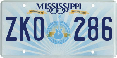 MS license plate ZKO286