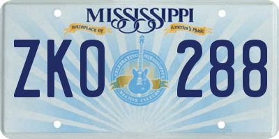 MS license plate ZKO288