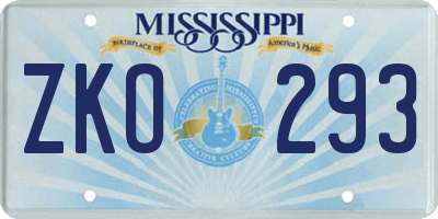 MS license plate ZKO293