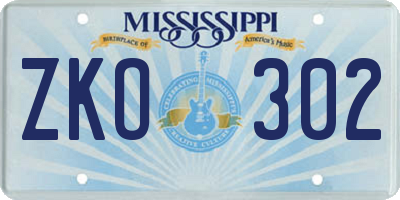 MS license plate ZKO302