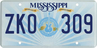 MS license plate ZKO309
