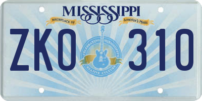 MS license plate ZKO310
