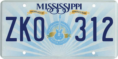 MS license plate ZKO312