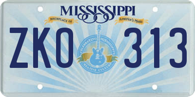 MS license plate ZKO313