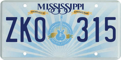 MS license plate ZKO315