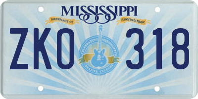 MS license plate ZKO318