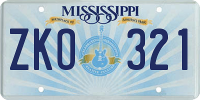 MS license plate ZKO321