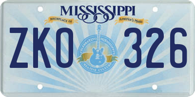 MS license plate ZKO326