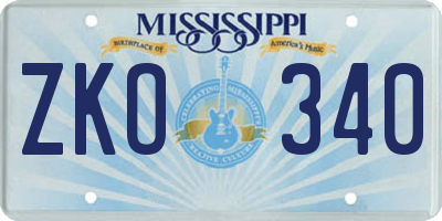 MS license plate ZKO340