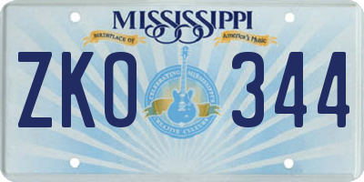 MS license plate ZKO344