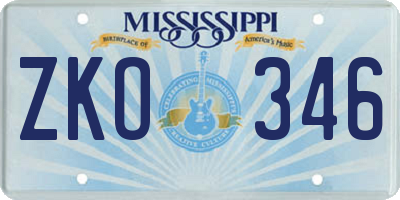 MS license plate ZKO346