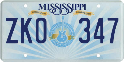 MS license plate ZKO347