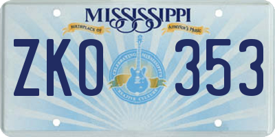 MS license plate ZKO353