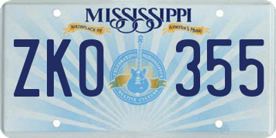 MS license plate ZKO355