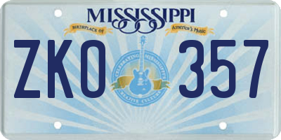 MS license plate ZKO357