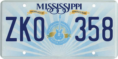 MS license plate ZKO358