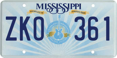 MS license plate ZKO361