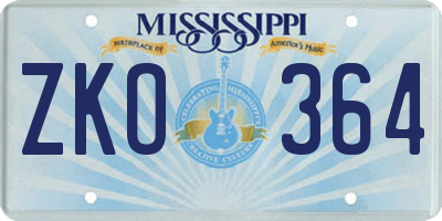 MS license plate ZKO364