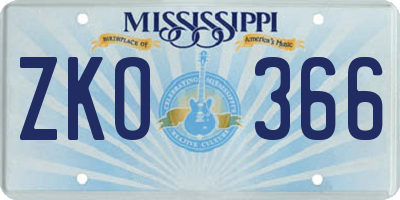 MS license plate ZKO366