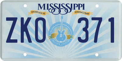 MS license plate ZKO371