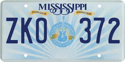 MS license plate ZKO372