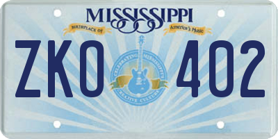 MS license plate ZKO402