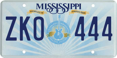MS license plate ZKO444